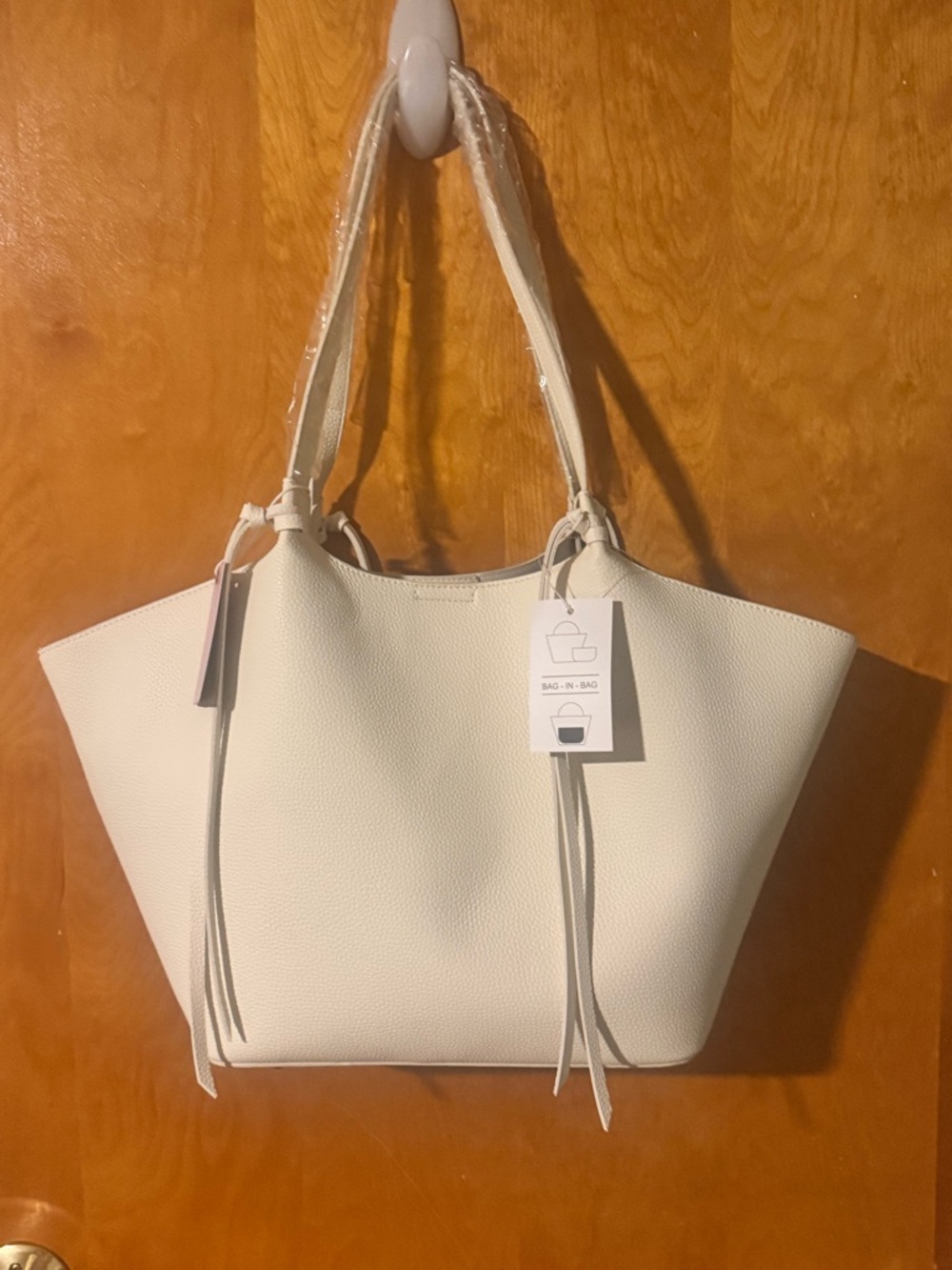 Ello Ivory “Roomy” and vegan leather Tote Bag with Twin Handles & fringe